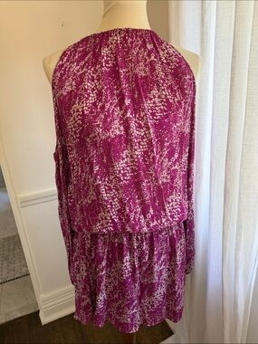 Magenta cold shoulder printed Dress